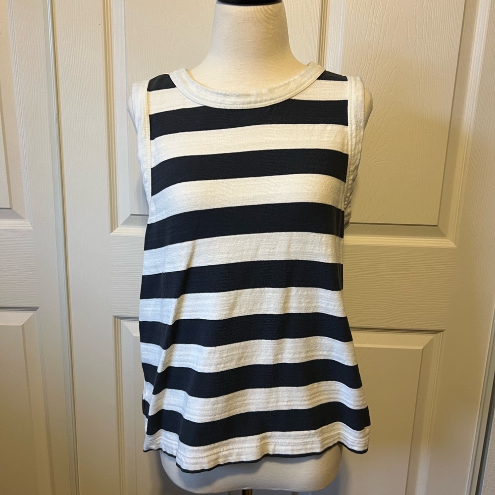 LOFT Navy and Cream Striped Tank Top